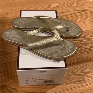 Gold Logo Coach Sandals